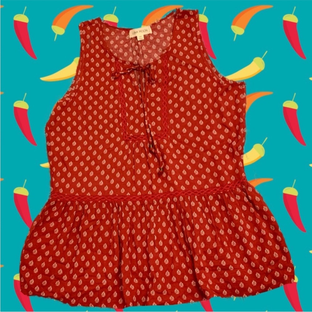 Anthropologie Luna Moon Red Sleeveless Blouse Medium Peplum